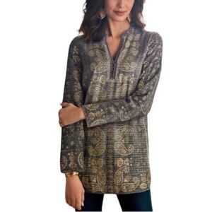 SOFT SURROUNDINGS | Women’s Katavi Grey Gold Paisley Sequins Tunic size Medium